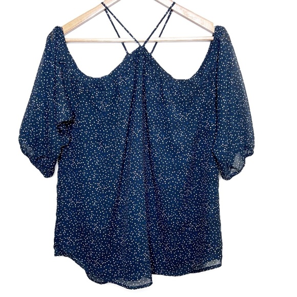 New with Tags Papermoon Women's Lidia Cold Shoulder Navy Polka Dot Navy Blouse - Picture 5 of 16